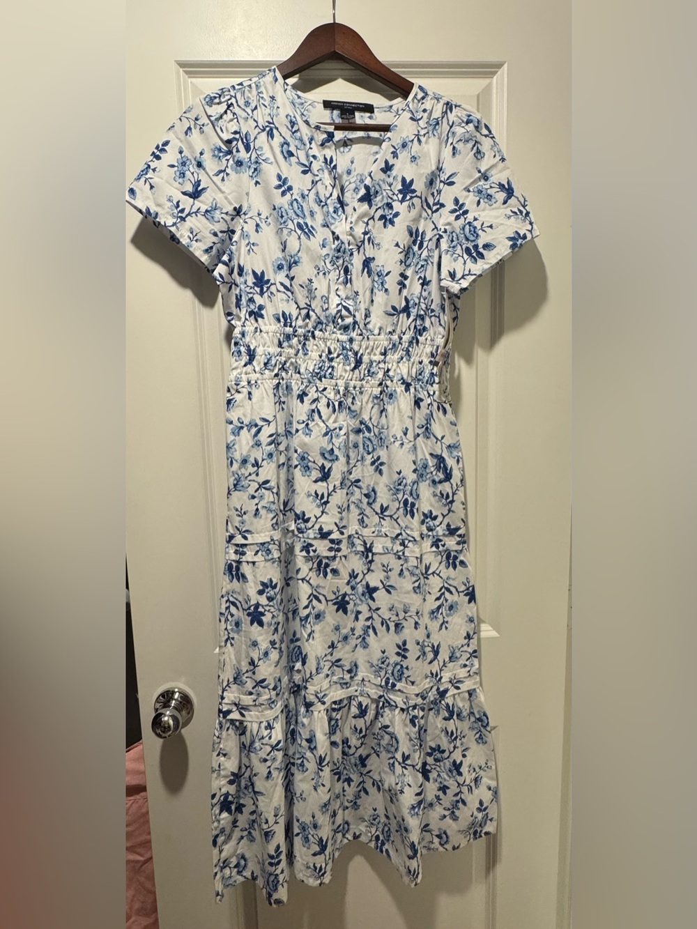 French Connection White and Blue Floral Midi Dress